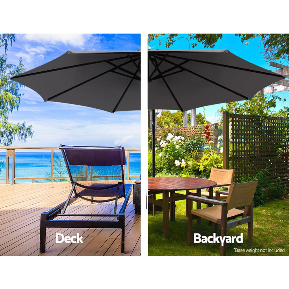 Instahut 3m Umbrella w/Base Outdoor Cantilever Beach Garden Patio Parasol Charcoal - Nurns