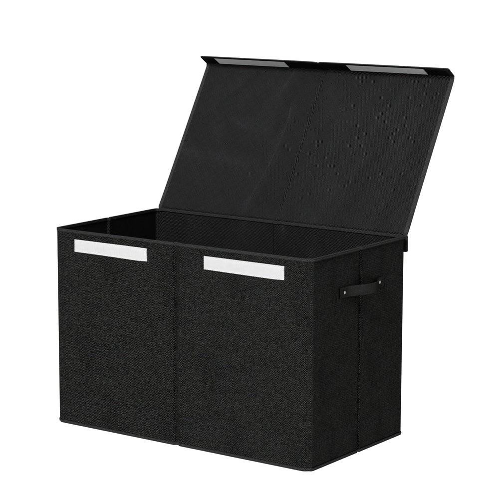 Large Toy Box Chest Storage with Flip-Top Lid Foldable Organizer Bins - Black - Nurns