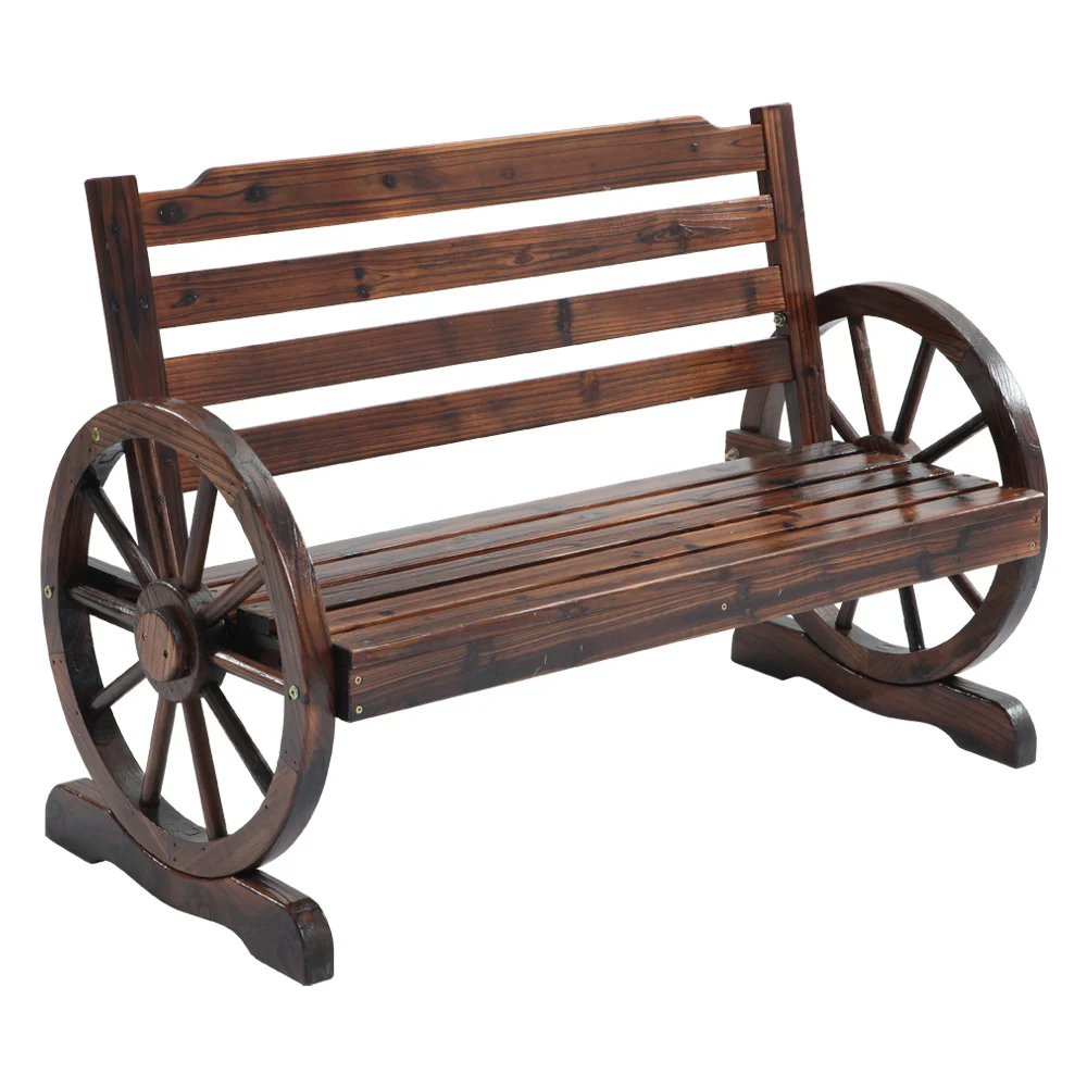 Celestia Wooden Wagon Wheel Bench - Brown - Nurns