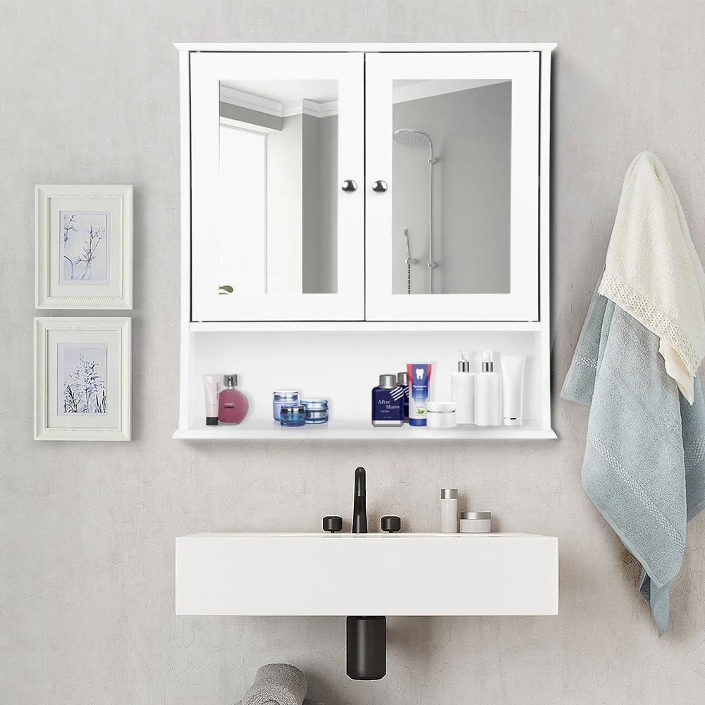 Bathroom Tallboy Storage Cabinet with Mirror - White - Nurns