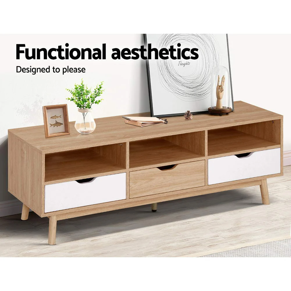 Ursa 140cm TV Cabinet Entertainment Unit Stand Wooden Storage Scandinavian - Oak & White - Nurns