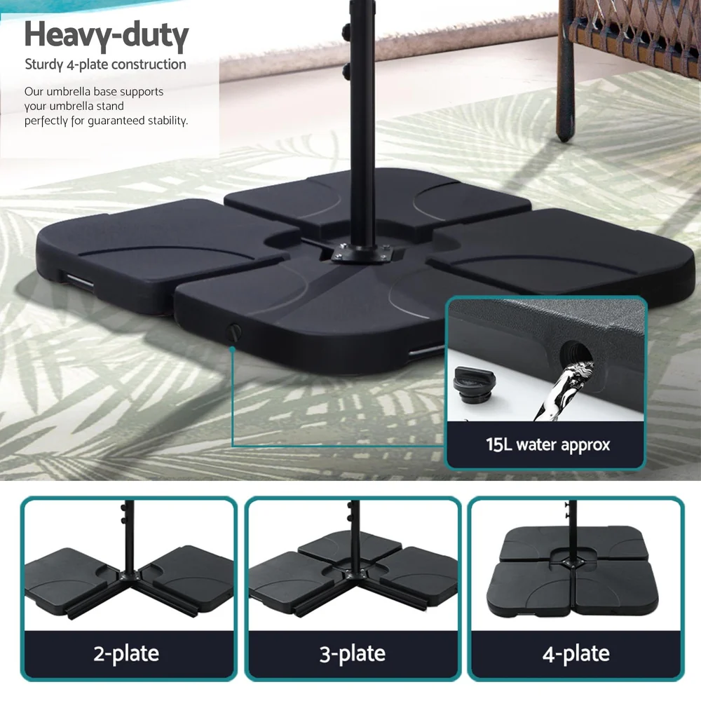 Instahut 3m Umbrella w/Base Outdoor Cantilever Beach Garden Patio Parasol Black - Nurns