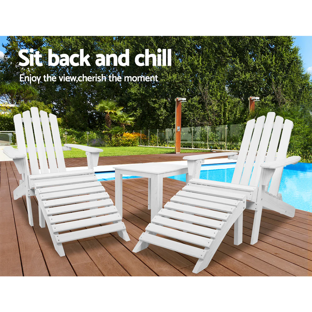Adirondack Gardeon 5PC Outdoor Table and Chairs Wooden Sun Lounge Patio Furniture - Nurns