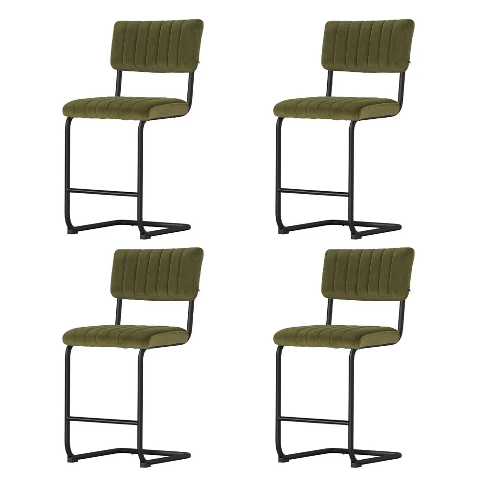 Set of 4 Nairobi Bar Stools Velvet Chairs - Green - Nurns