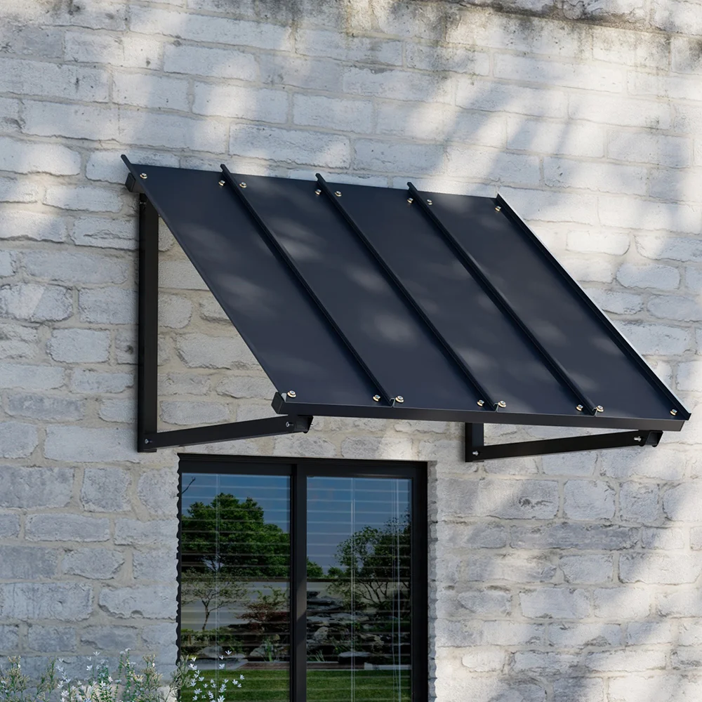 Instahut Window Door Awning Canopy 1mx1.2m Black Metal Frame - Nurns
