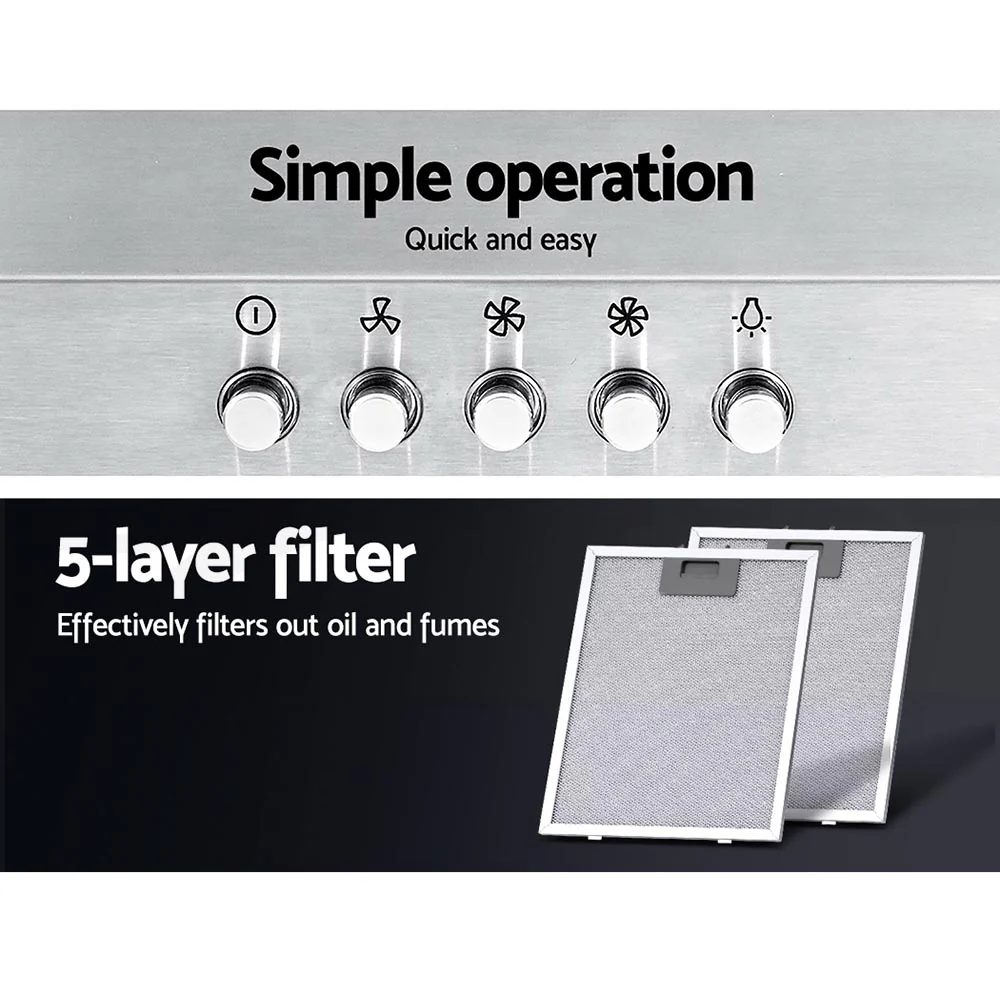 Devanti 900mm Range Hood 90cm Rangehood Stainless Steel - Nurns