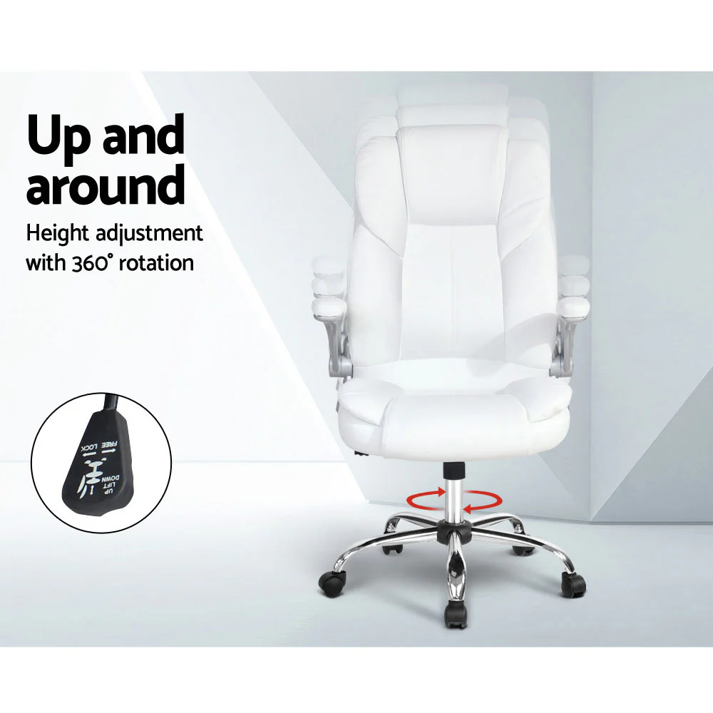 Artiss Executive Office Chair Leather Tilt White - Nurns