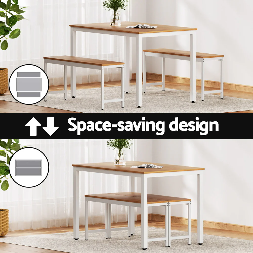 Dining Table and Chairs Set 3PCS Metal Desk Bench Sets Kitchen Furniture - Nurns