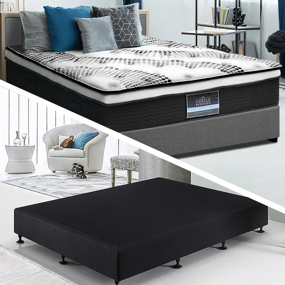 Frolic Ensemble Bed Base & Mattress Package with 32cm Mattress - Midnight Black King Single - Nurns