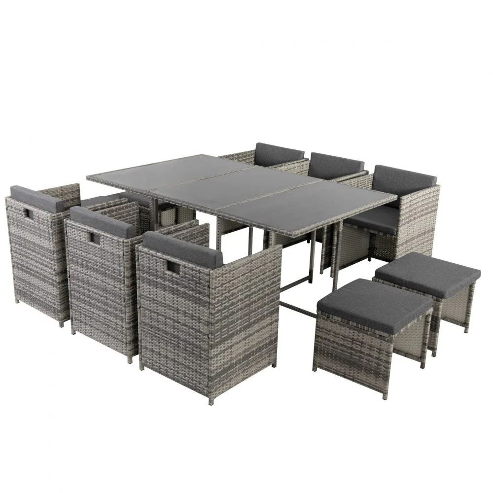 Drew 10-Seater Outdoor Furniture Setting 11-Piece Dining Set - Grey - Nurns
