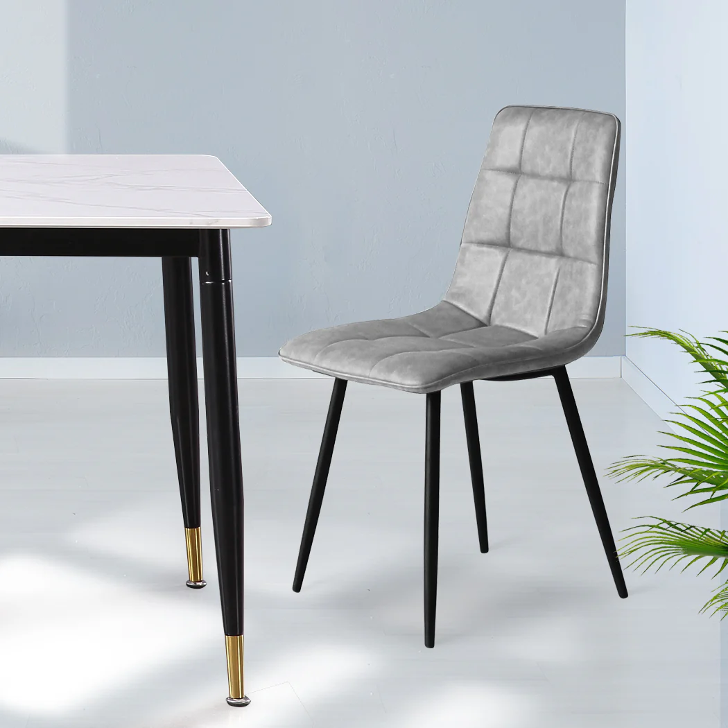 Hayes Set of 4 Dining Chairs Kitchen Table Lounge Room Padded Seat PU Leather - Grey - Nurns