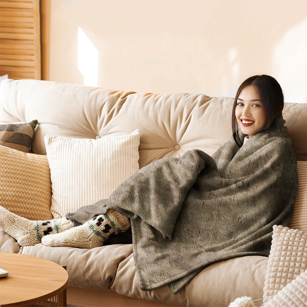 Wilbur Electric Soft Blanket Heated Timer Bedding Washable Warm Winter Plush - Brown - Nurns