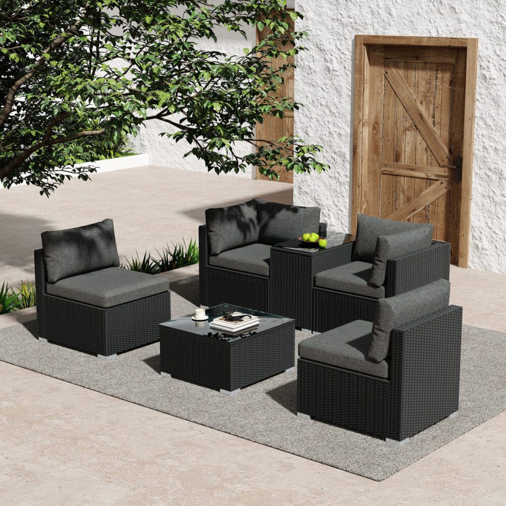 Quincy 4-Seater Modular Wicker Outdoor Lounge Set - Black - Nurns