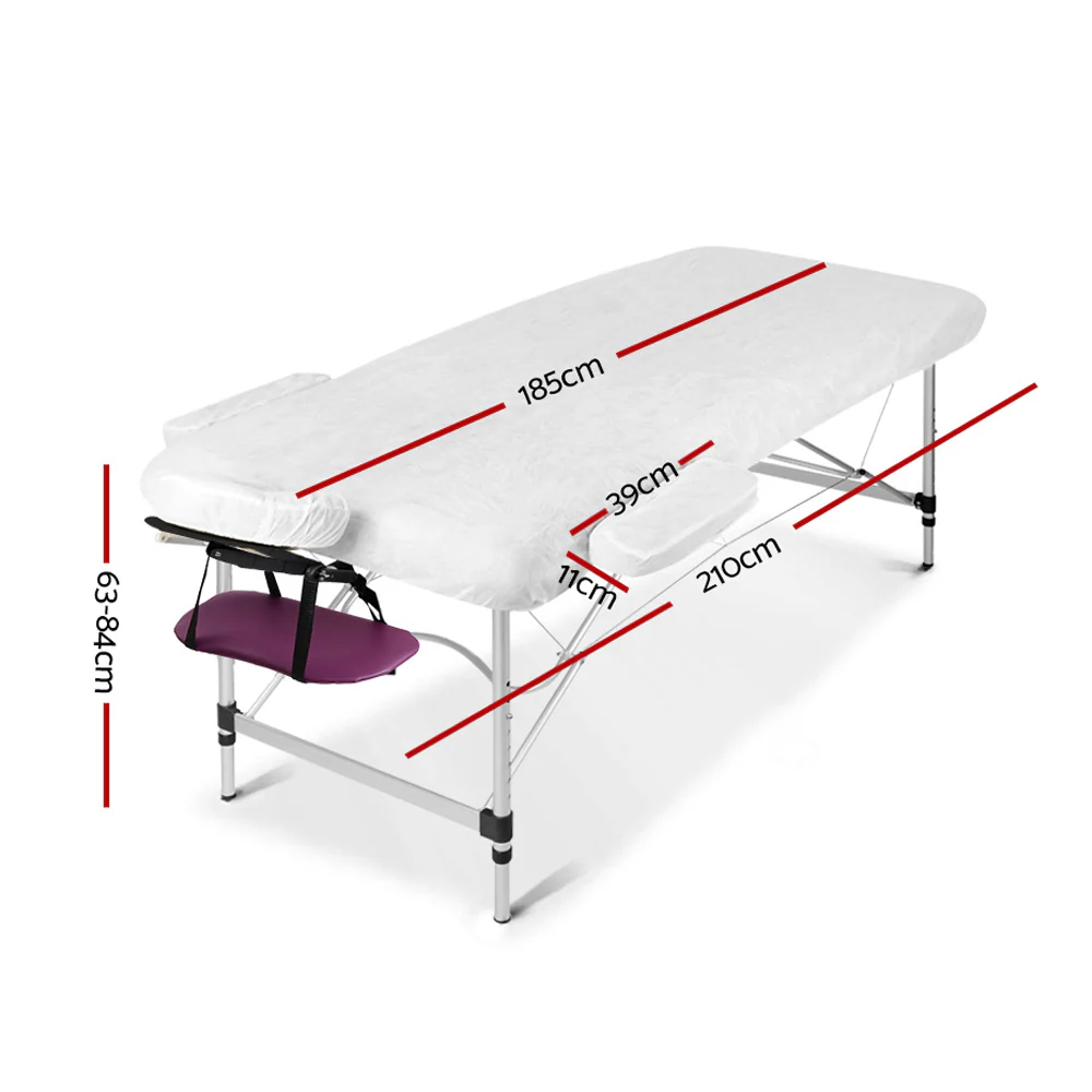 Massage Table 75cm 3 Fold Aluminium Beauty Bed Portable Therapy Violet - Nurns