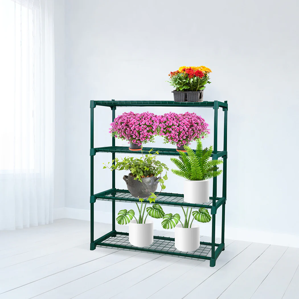 Set of 2 4 Tier Plant Shelve Garden Greenhouse Steel Storage Shelving Frame Stand Rack - Nurns