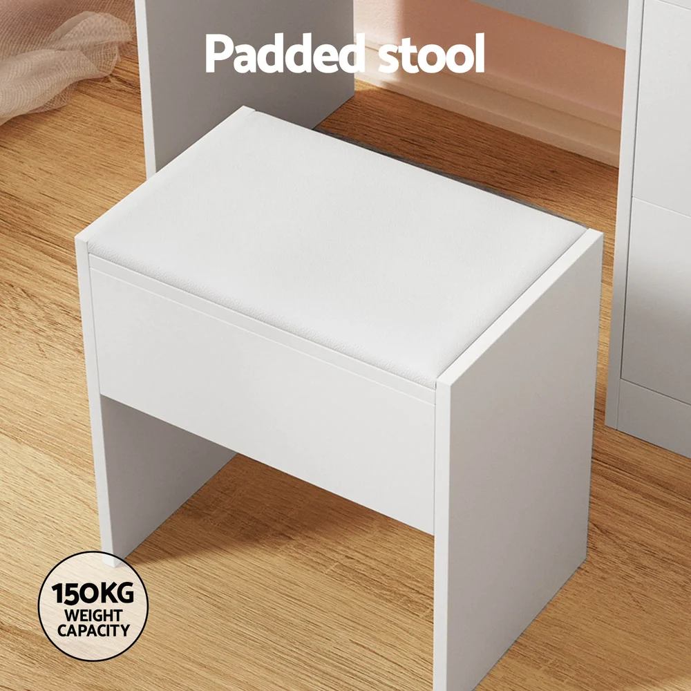 Dressing Table Set Stool 15 Led Bulbs - White - Nurns