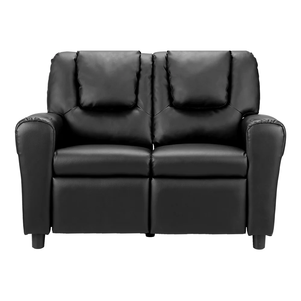 Primy Kids Recliner Chair Double PU Leather Sofa Lounge Couch Armchair - Black - Nurns