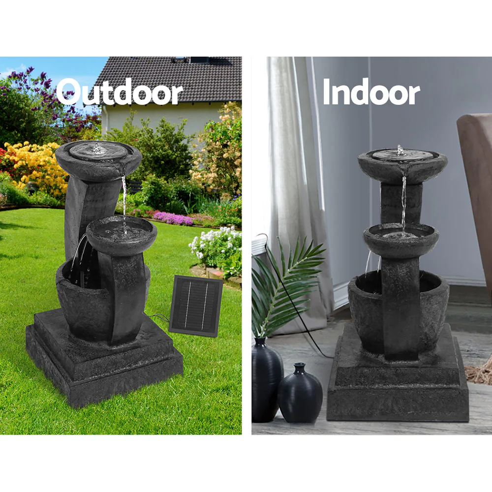 Solar Water Feature Cascading Fountain 3-Tier Mushroom LED Light 70cm - Nurns