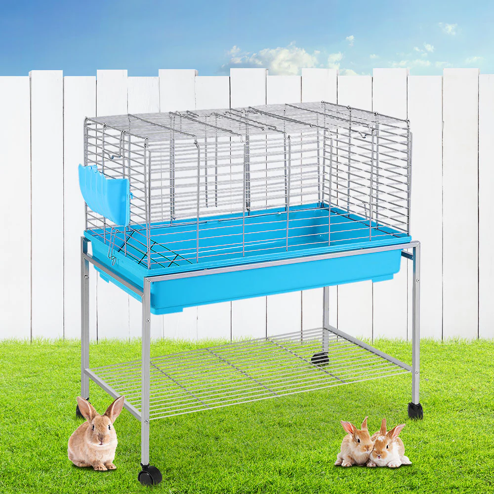 Rabbit Cage Hutch Cages Indoor Hamster Enclosure Carrier Bunny Blue - Nurns