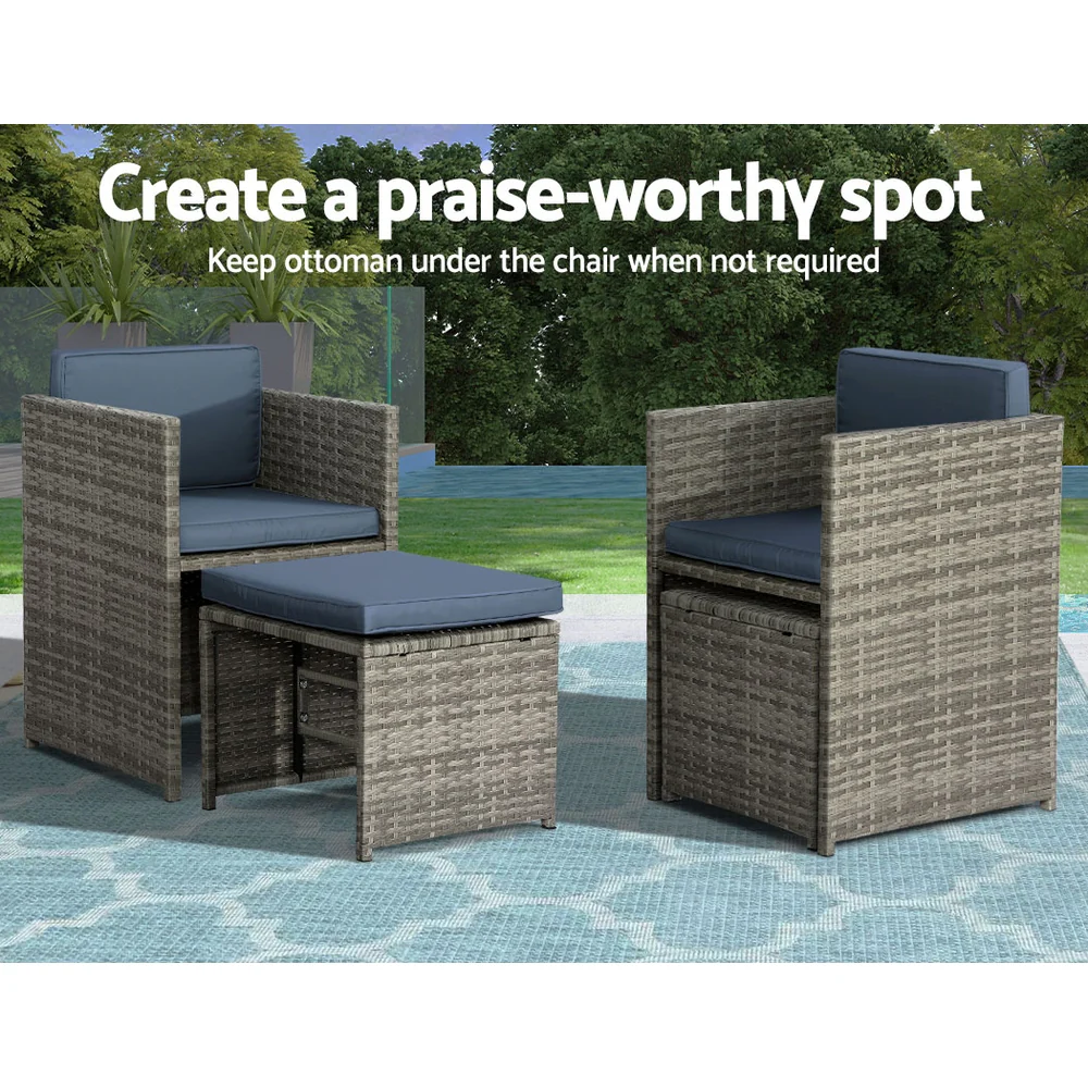Waltham 8-Seater Table Chairs Patio Lounge Setting Furniture 9-Piece Outdoor Dining Set - Grey - Nurns