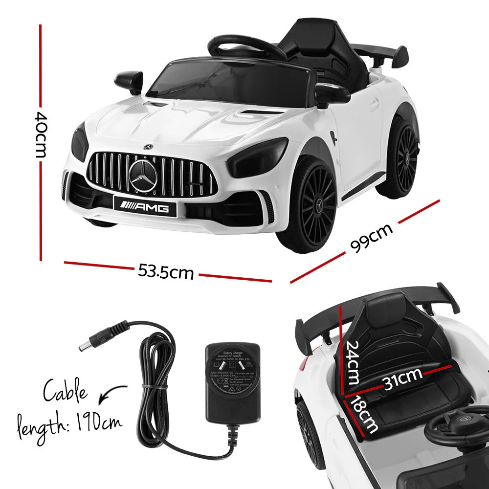 Kids Ride On Car Mercedes-Benz AMG GTR Electric Toy Cars 12V - White - Nurns