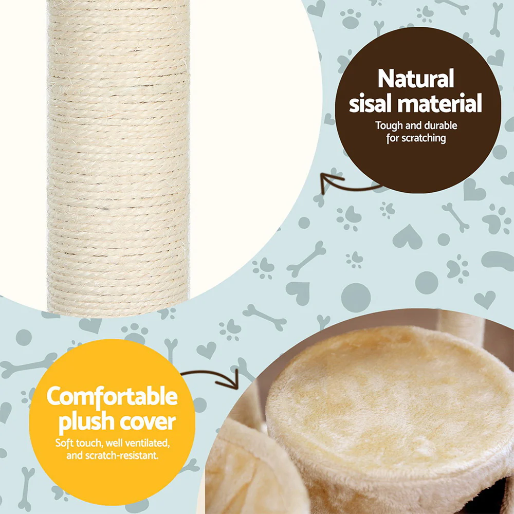 Cat Tree 203cm Trees Scratching Post Scratcher Tower Condo House Furniture Wood - Beige - Nurns