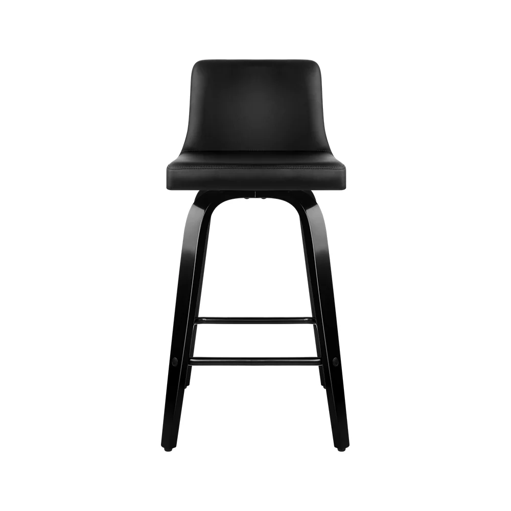 Set of 4 Florina Wooden PU Leather Bar Stool - Black - Nurns