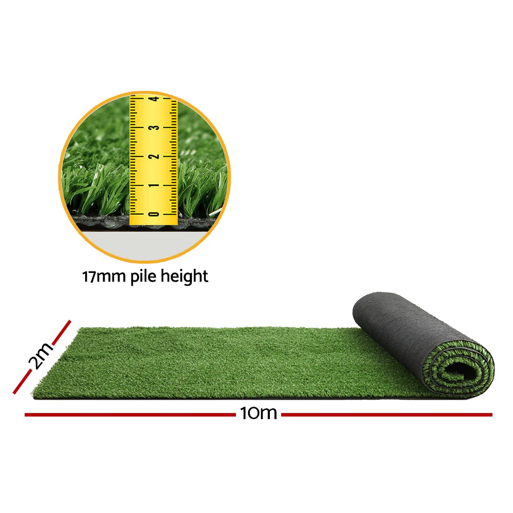 Primeturf Artificial Grass 2mx10m 17mm Synthetic Fake Lawn Turf Plant Plastic Olive - Nurns