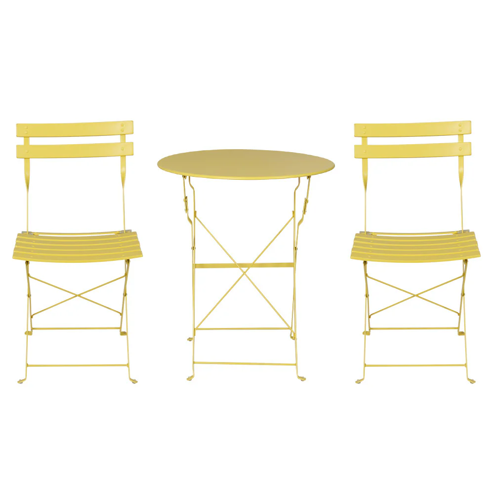 Andre 2-Seater Steel Table and Chairs Patio Furniture 3-Piece Outdoor Bistro Set - Yellow - Nurns
