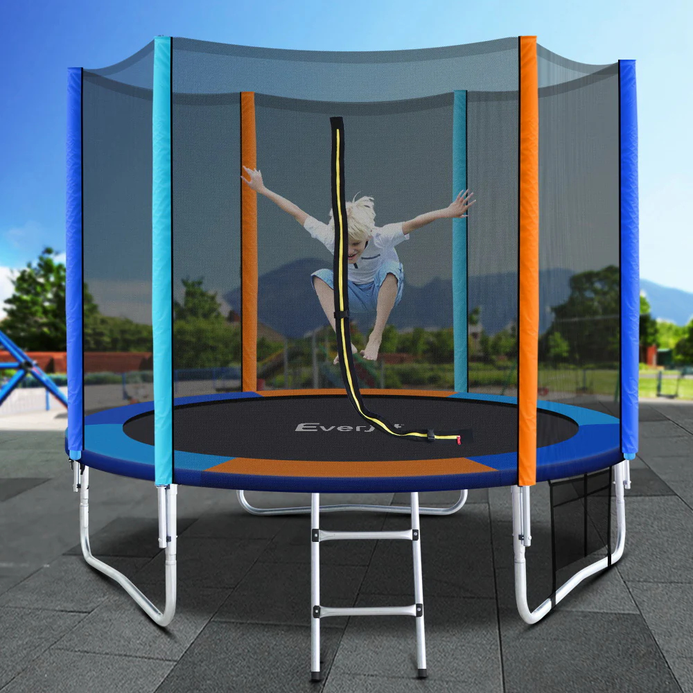 Everfit Trampoline for Kids 8FT with Ladder Enclosure Safety Net Pad Gift Round - Nurns