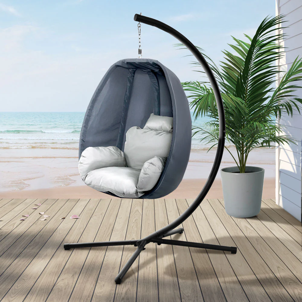 Connor Egg Swing Chair Single Hanging Pod with Stand - Grey - Nurns