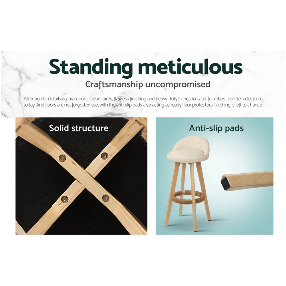 Set of 2 Bern PU Leather Backrest Bar Stools - Beige - Nurns