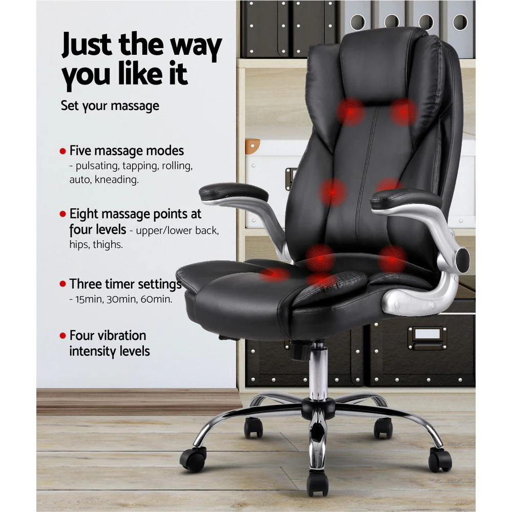 Artiss 8 Point Massage Office Chair Pu Leather Black - Nurns