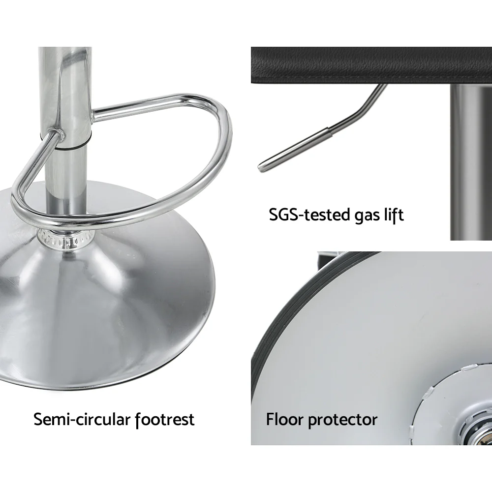 Set of 2 Nicosia Bar Stools Kitchen Stool Chairs Dining Gas Lift PU Leather - Black - Nurns