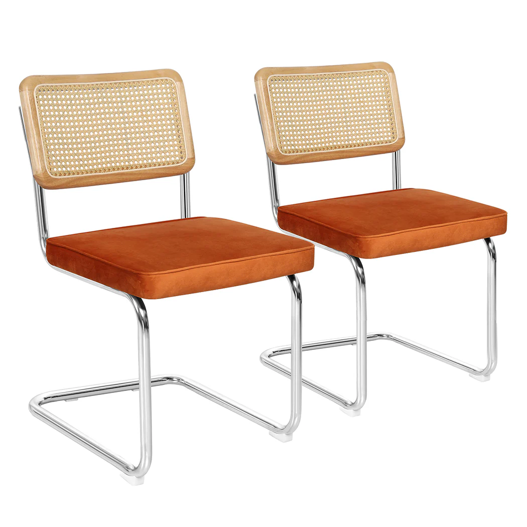 Verity Set of 2 Dining Chairs Chair Replica Cantilever Velvet Rattan Midcentury - Brown - Nurns