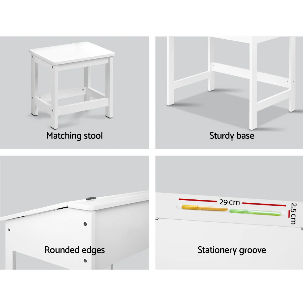 Polly 2-Piece Kids Table & Chairs Set Children Drawing Writing Desk Storage Toys Play - White - Nurns