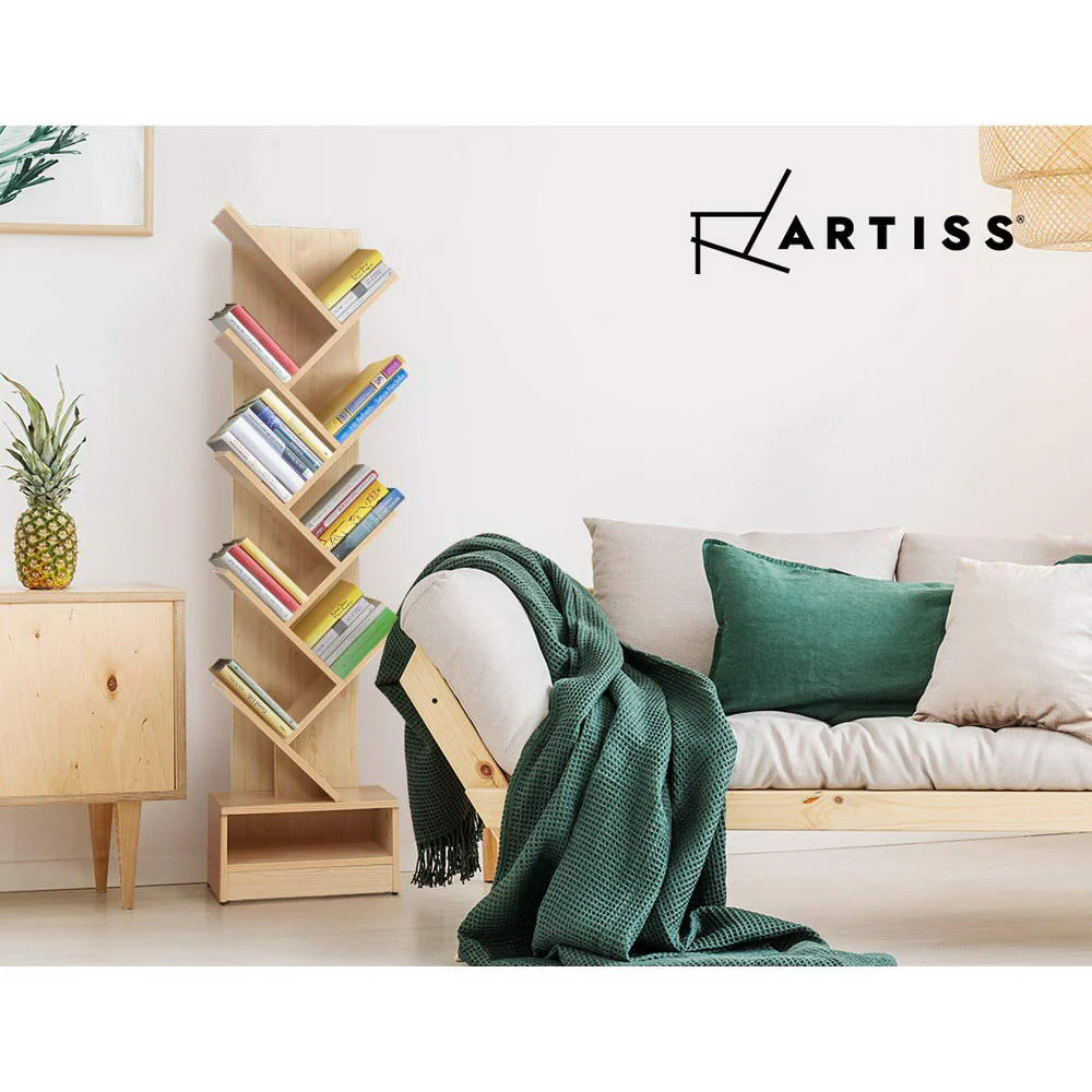 Artiss Tree Bookshelf 9 Tiers - Echo Oak - Nurns