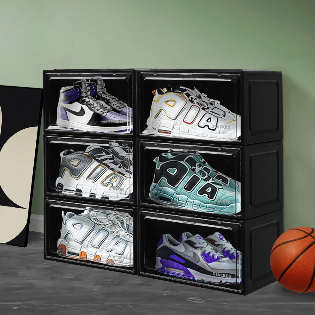 Stacked Shoe Box Acrylic Sneaker Display 6PC Black - Nurns