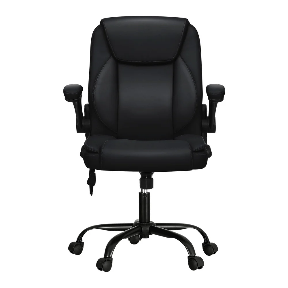 Artiss 2 Point Massage Office Chair Leather Mid Back Black - Nurns