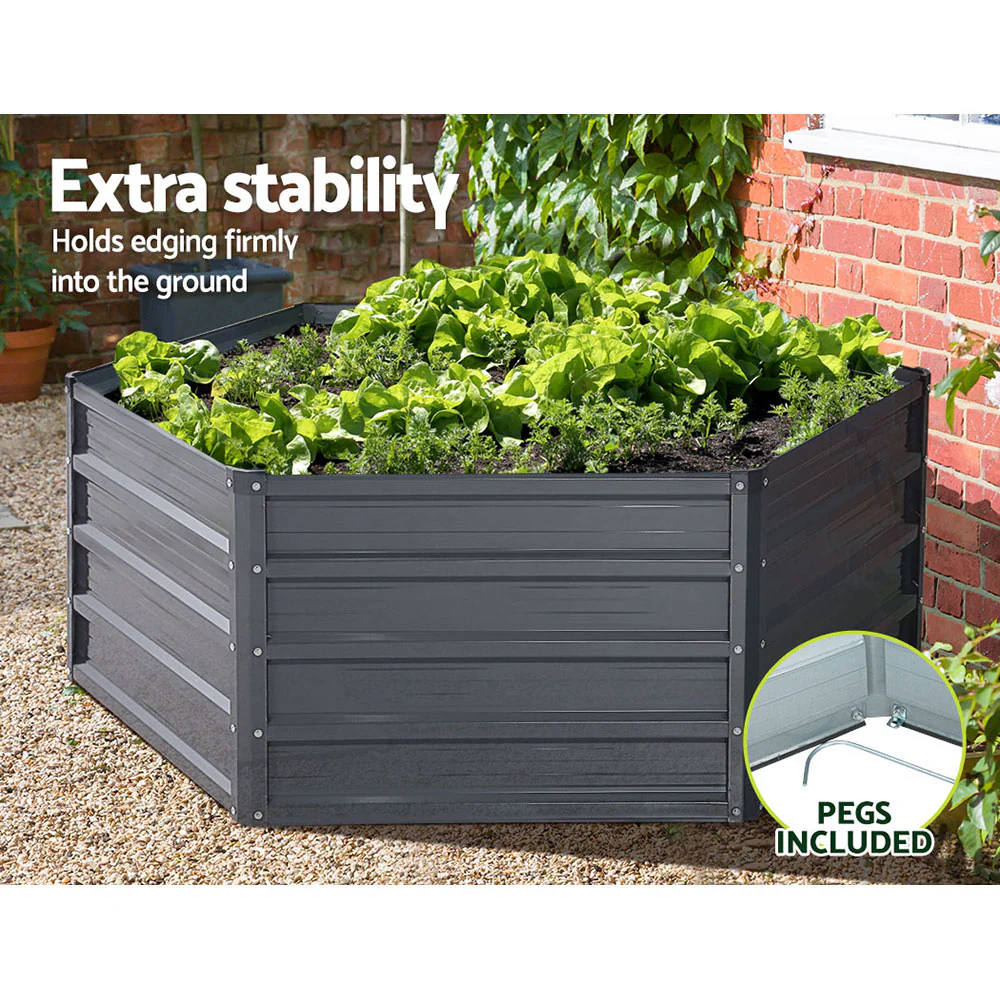 Set of 2 Garden Bed 130x130x46cm Planter Box Raised Container Galvanised - Nurns