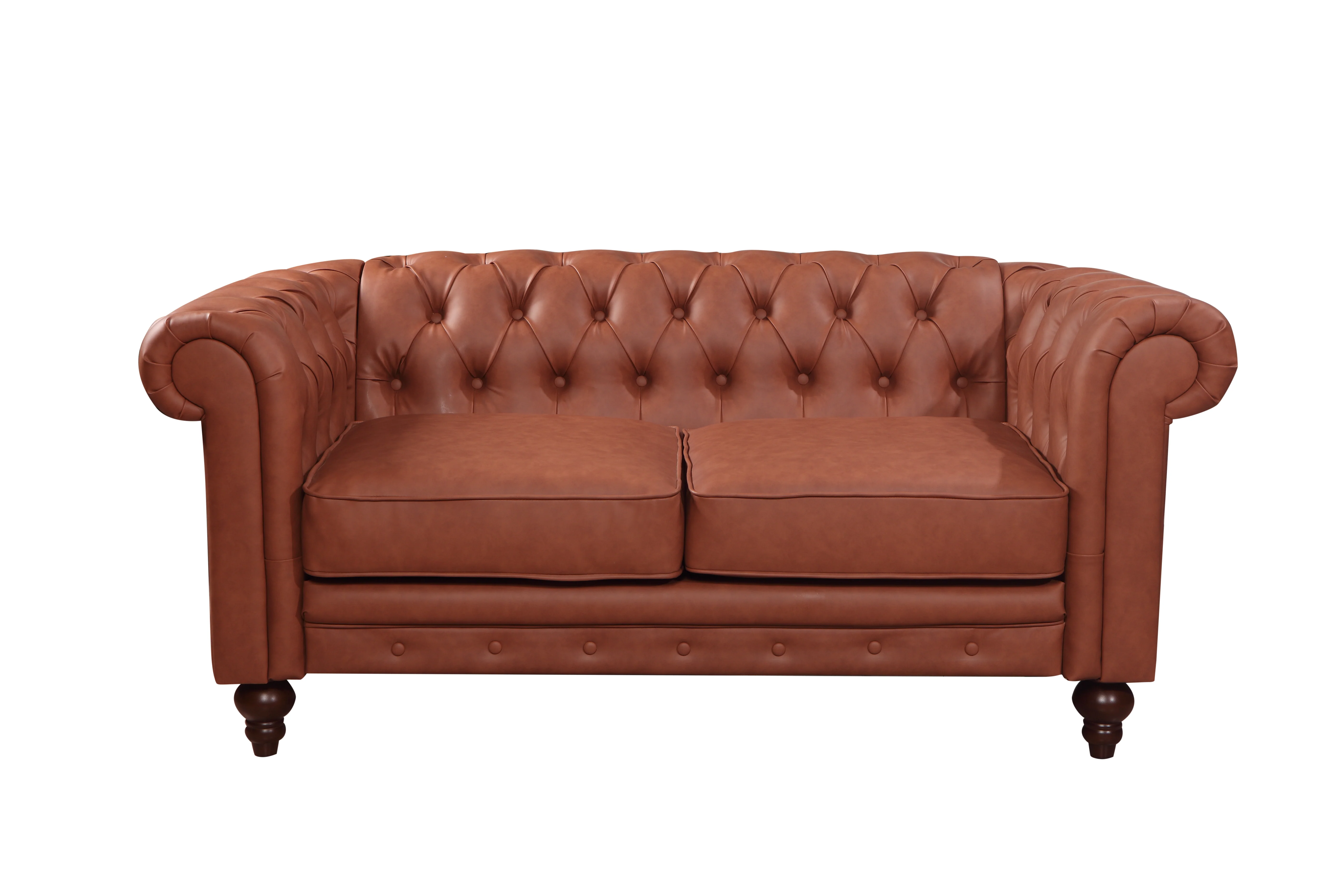 Mabel 2-Seater Sofa Lounge Button Tufted in Faux Leather - Brown - Nurns