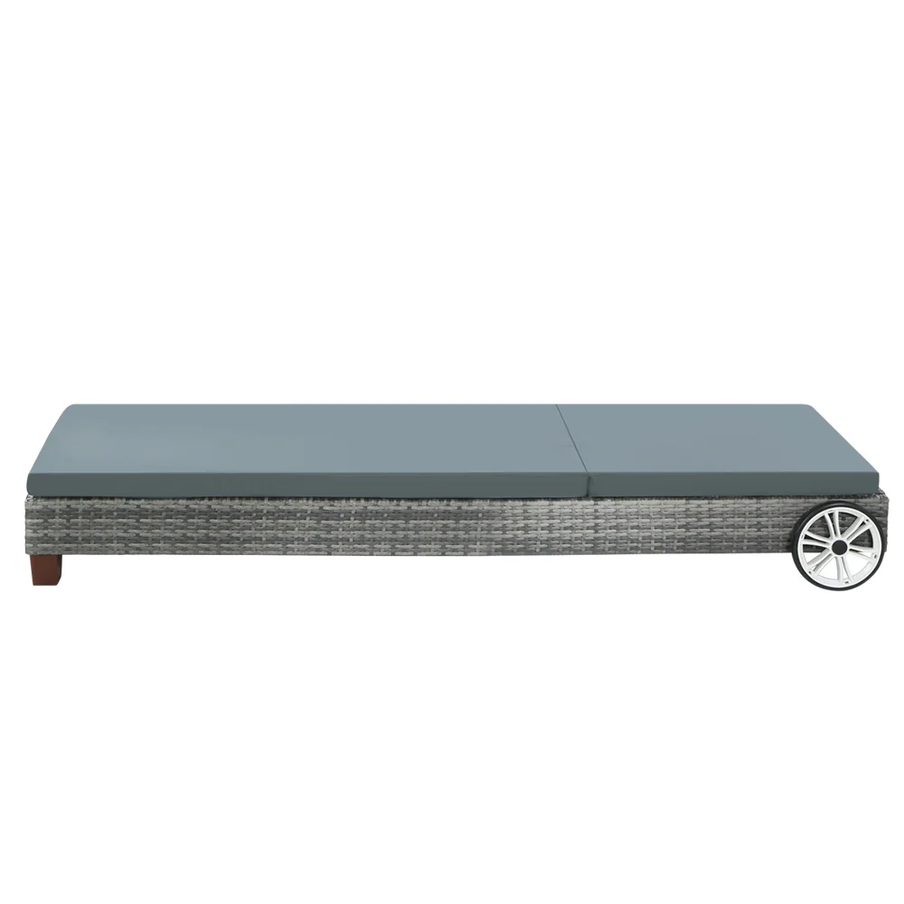 Earby Outdoor Sun Lounge Wicker Chair with Cushion and Wheels - Grey - Nurns