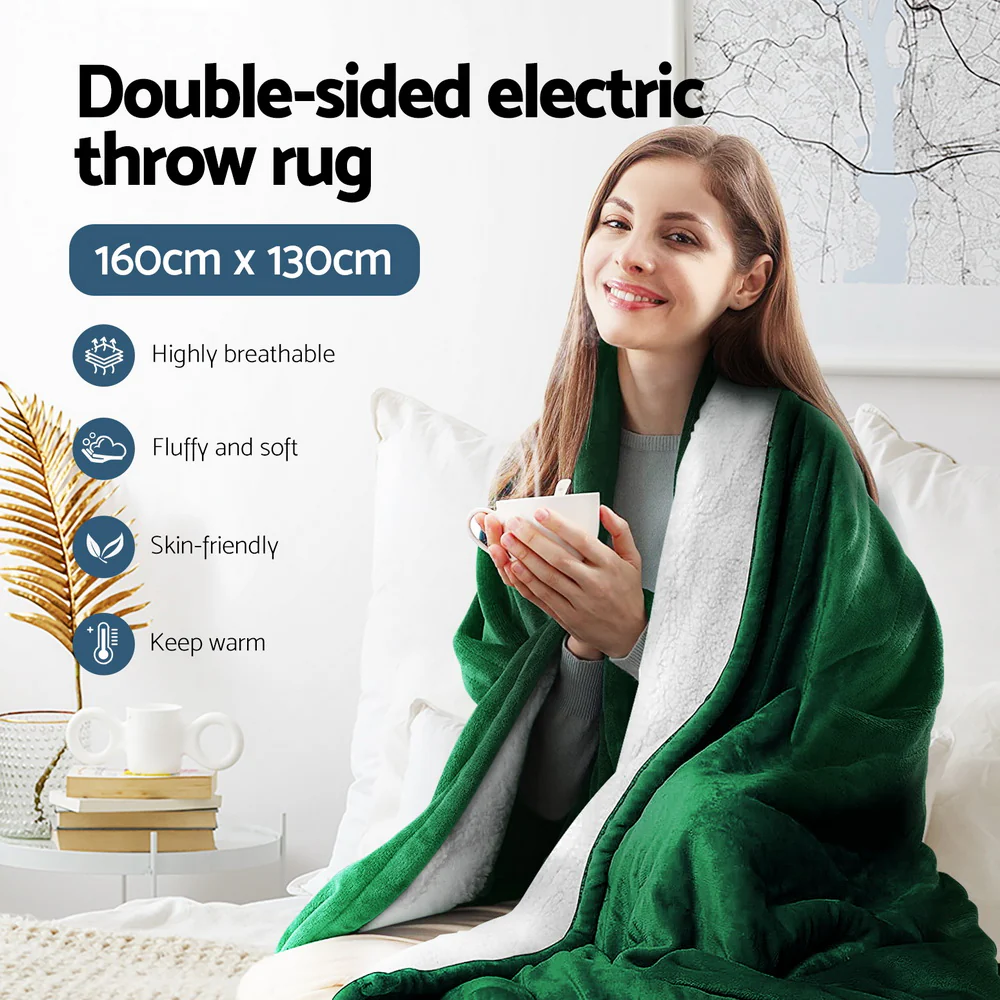 Wendy Throw Soft Blanket Electric Throw Rug Heated Blanket Double Sided - Green - Nurns
