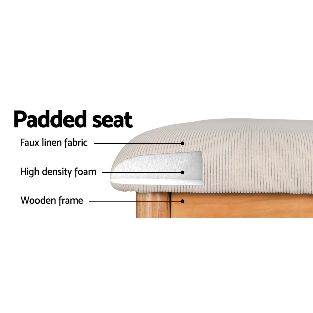 Dining Bench Upholstery Seat Wooden Chair 106cm - Beige & Oak - Nurns