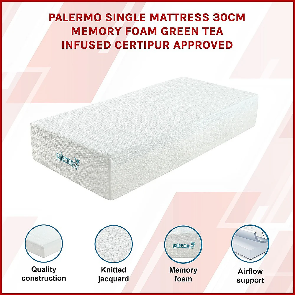 Kairos 30cm Mattress Memory Foam Green Tea Infused - Single - Nurns