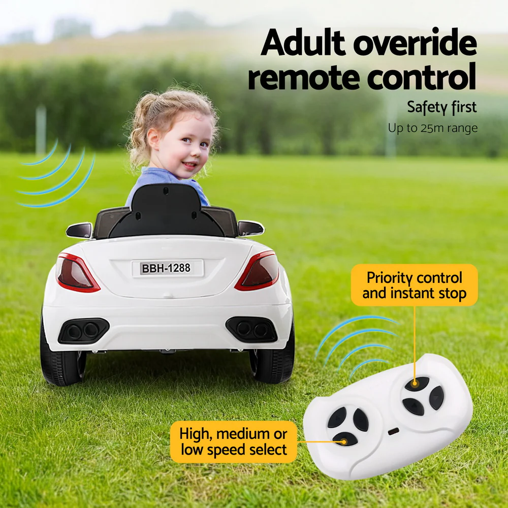 Kids Electric Ride On Car Cars Music Headlight Remote Control 12V - White - Nurns