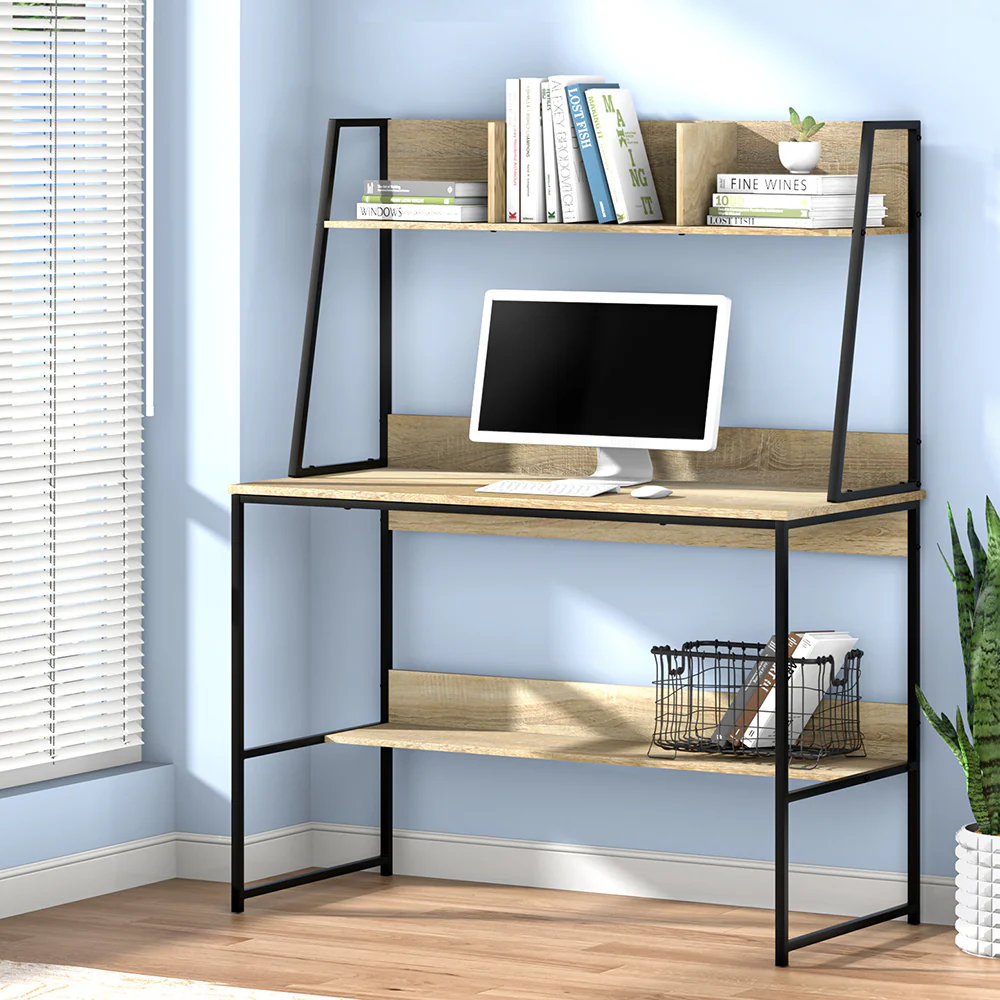 Artiss Computer Desk Bookshelf Storage 100cm Oak - Nurns