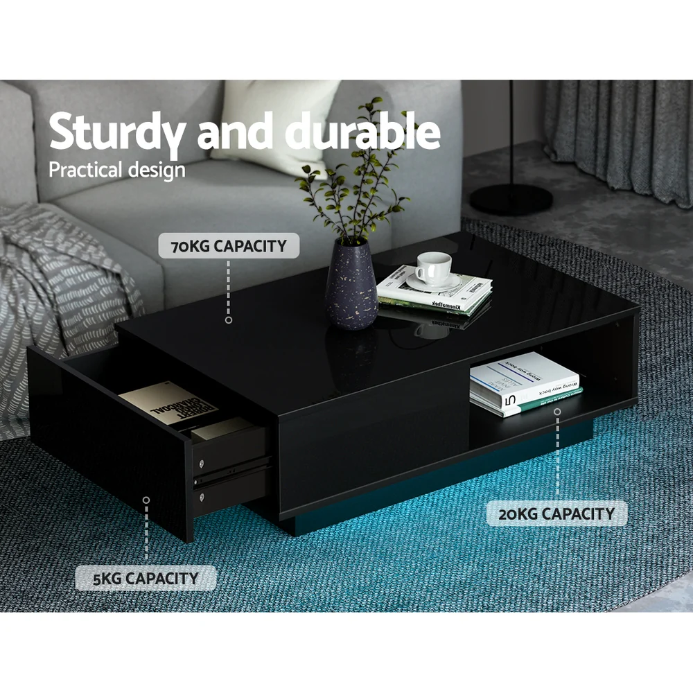 Ianthe LED Lights Coffee Table - Black - Nurns