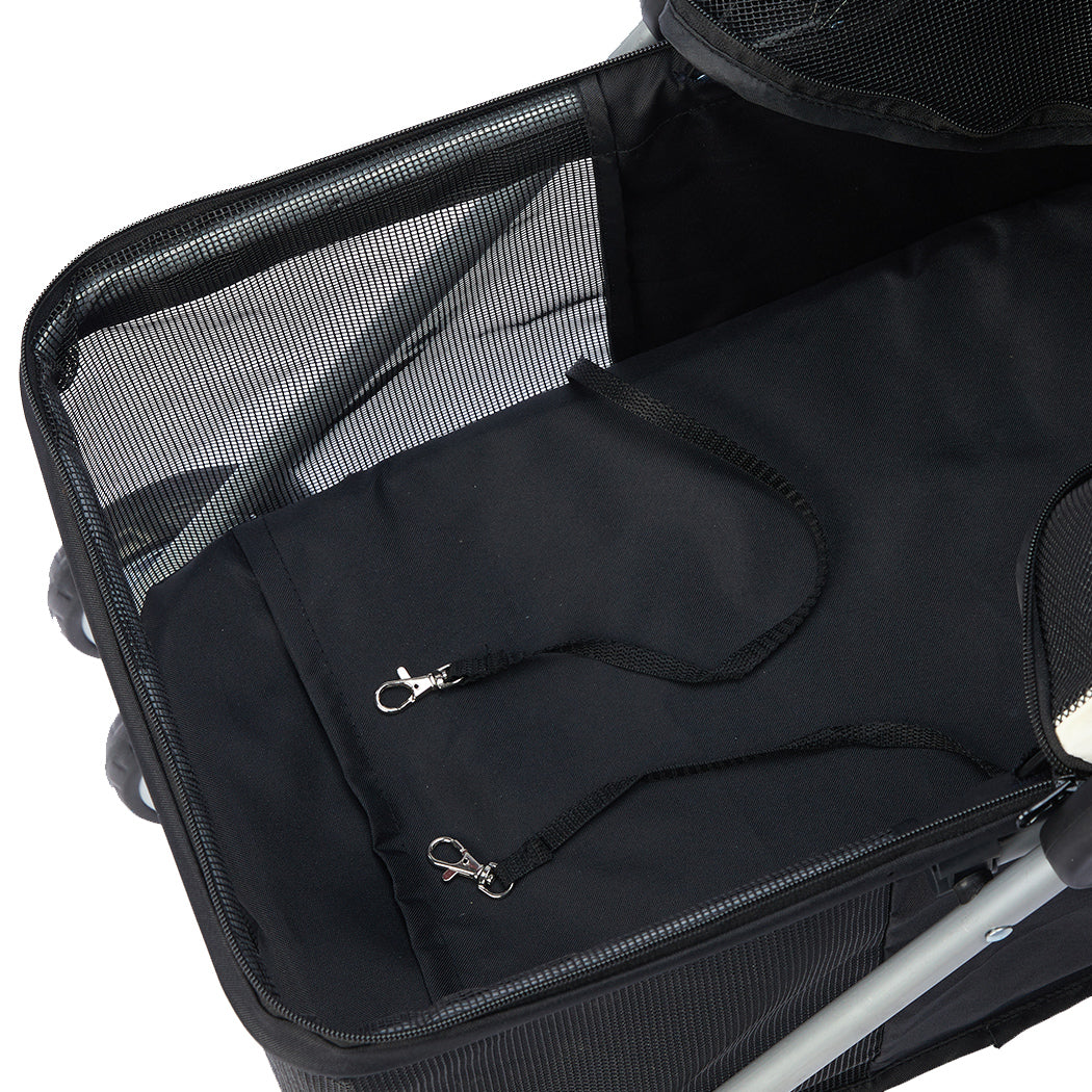 Pet Stroller Dog Cat Pram Foldable Carrier Travel 4 Wheels Pushchair Black Large - Nurns