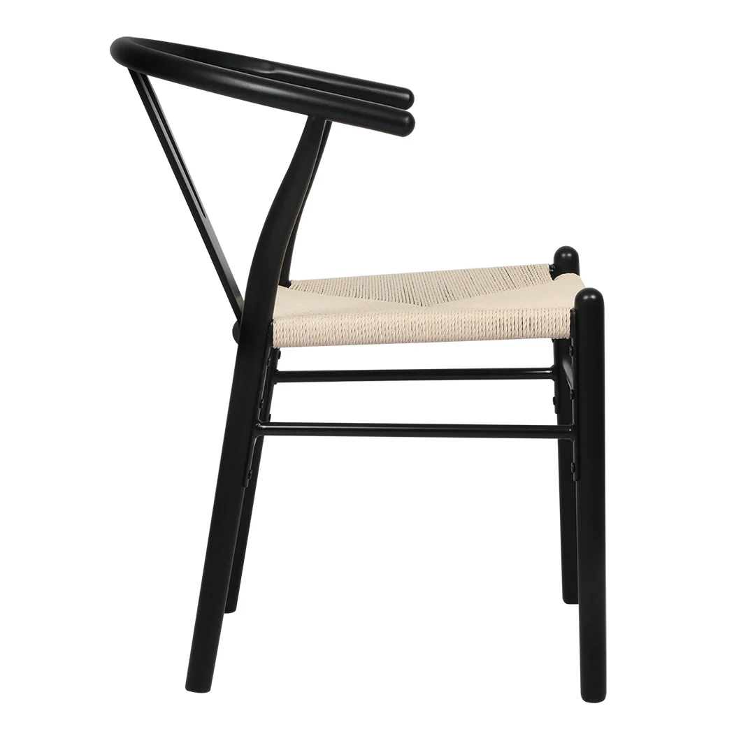 Jett Set of 2 Dining Chairs Wooden Hans Wegner Wishbone Cafe Lounge Seat - Black - Nurns